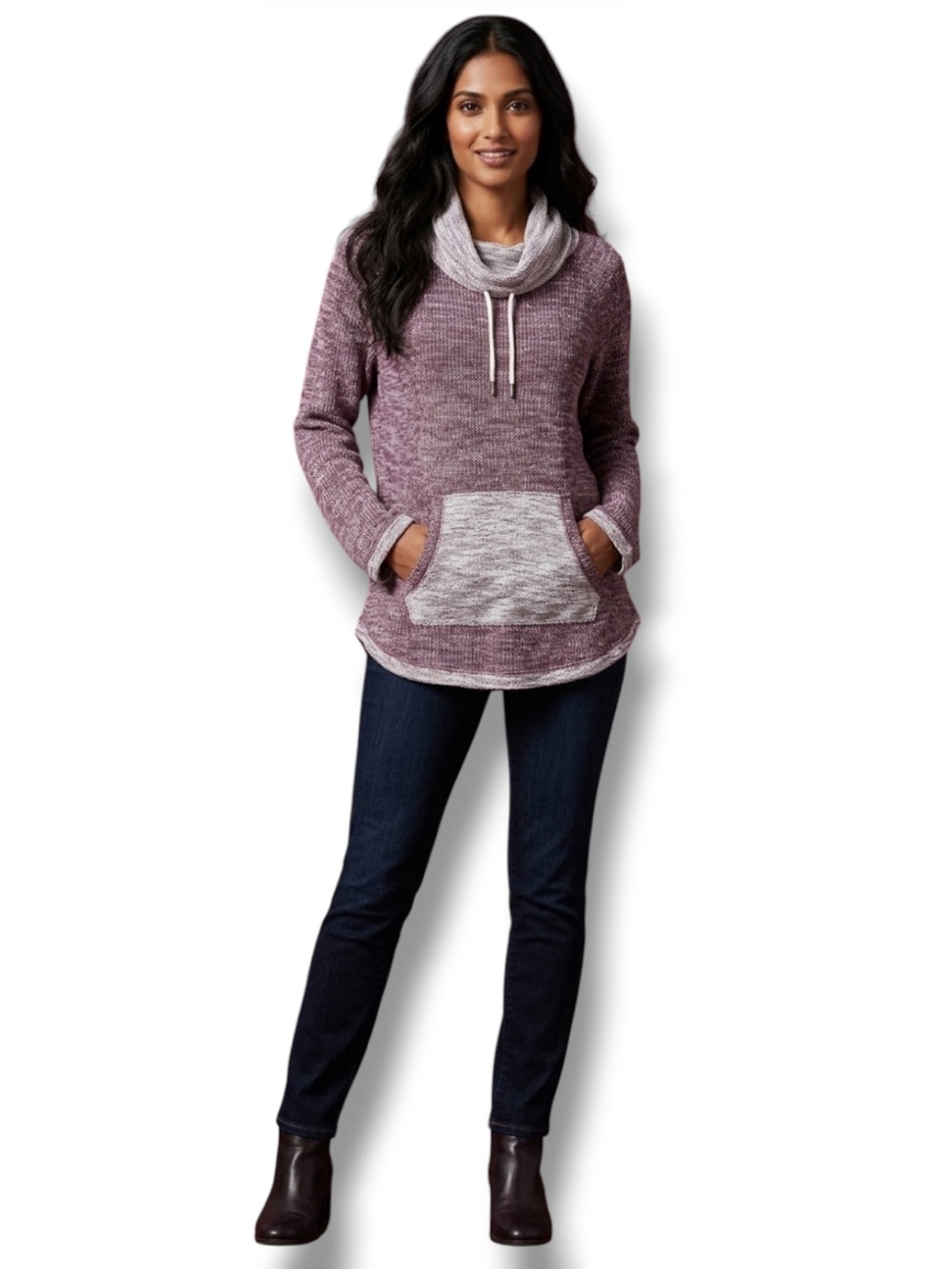 Calvin Klein Performance Top Tunic Burgundy Heathered Cowl Neck Pullover Size L